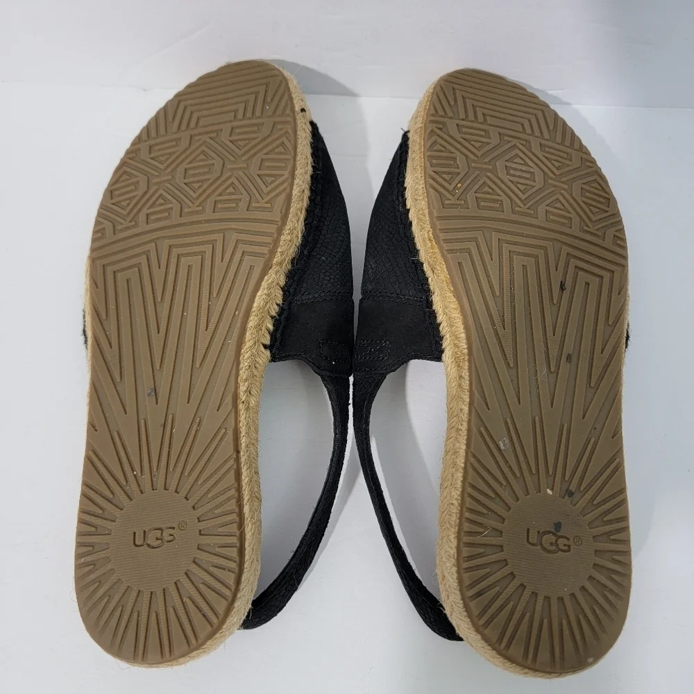 UGG Isadora Black Leather Snakeskin Slink Back Espadrille Sandals Women Sz 5.5